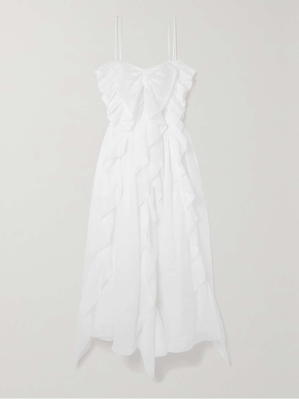 Chloe White Spaghetti Strap Ruffled Ramie Midi Dress NWT 38